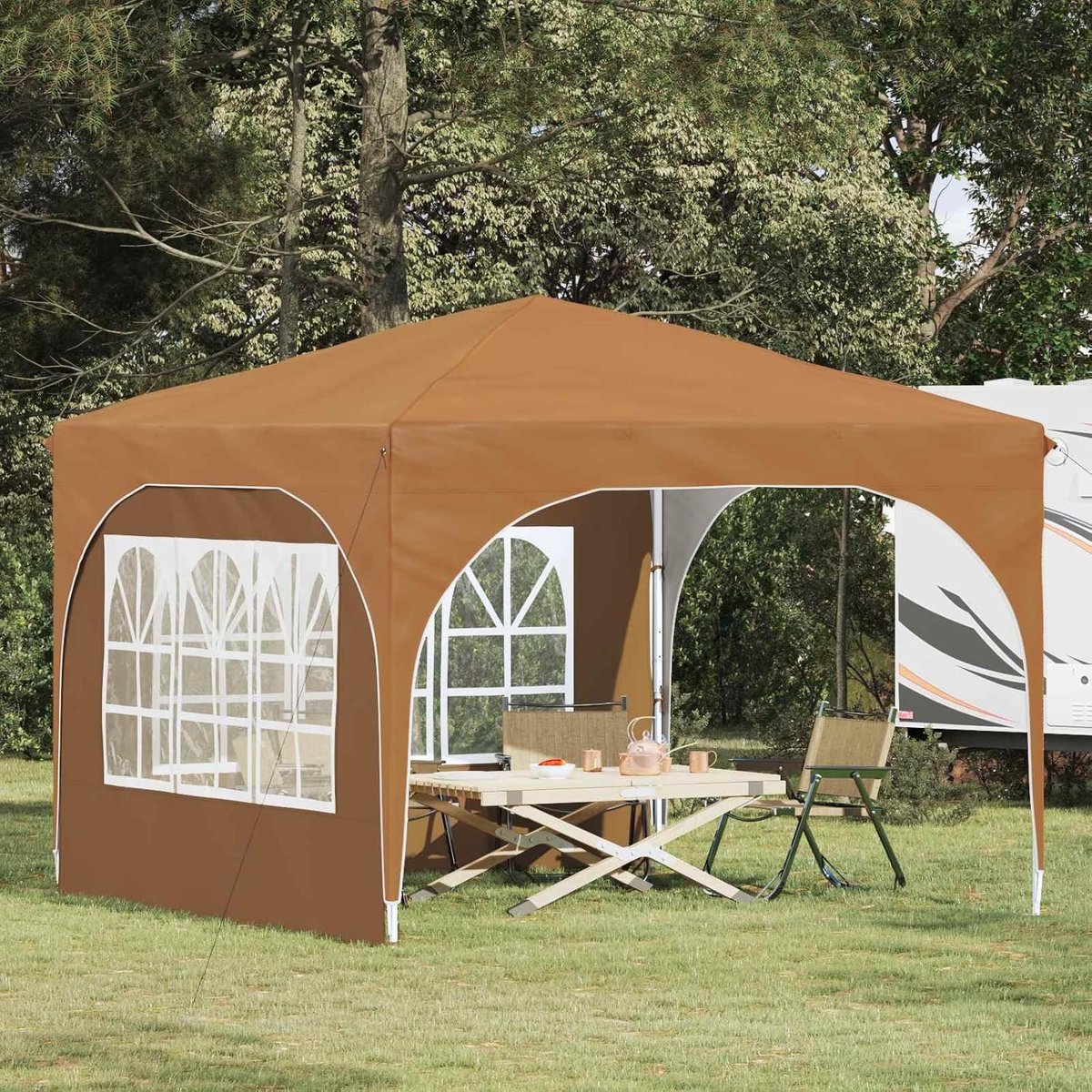Pop-up Partytent - Ontvangstent Tuinpaviljoen - Buitenfeesten Organiseren - UV- en Regenbestendig - 290 x 290 x 245 cm - Beige