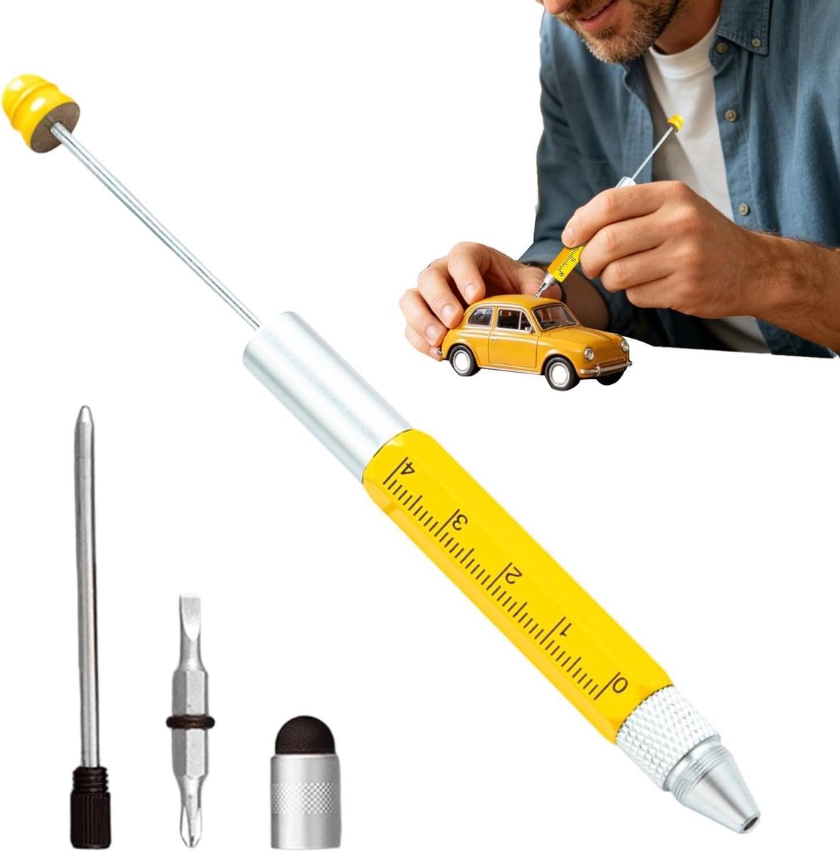 Multifunctionele Pen - Gereedschap Pen - Huisreparatie Kantoor - Met Schaalverdeling - 16.6 cm - Geel