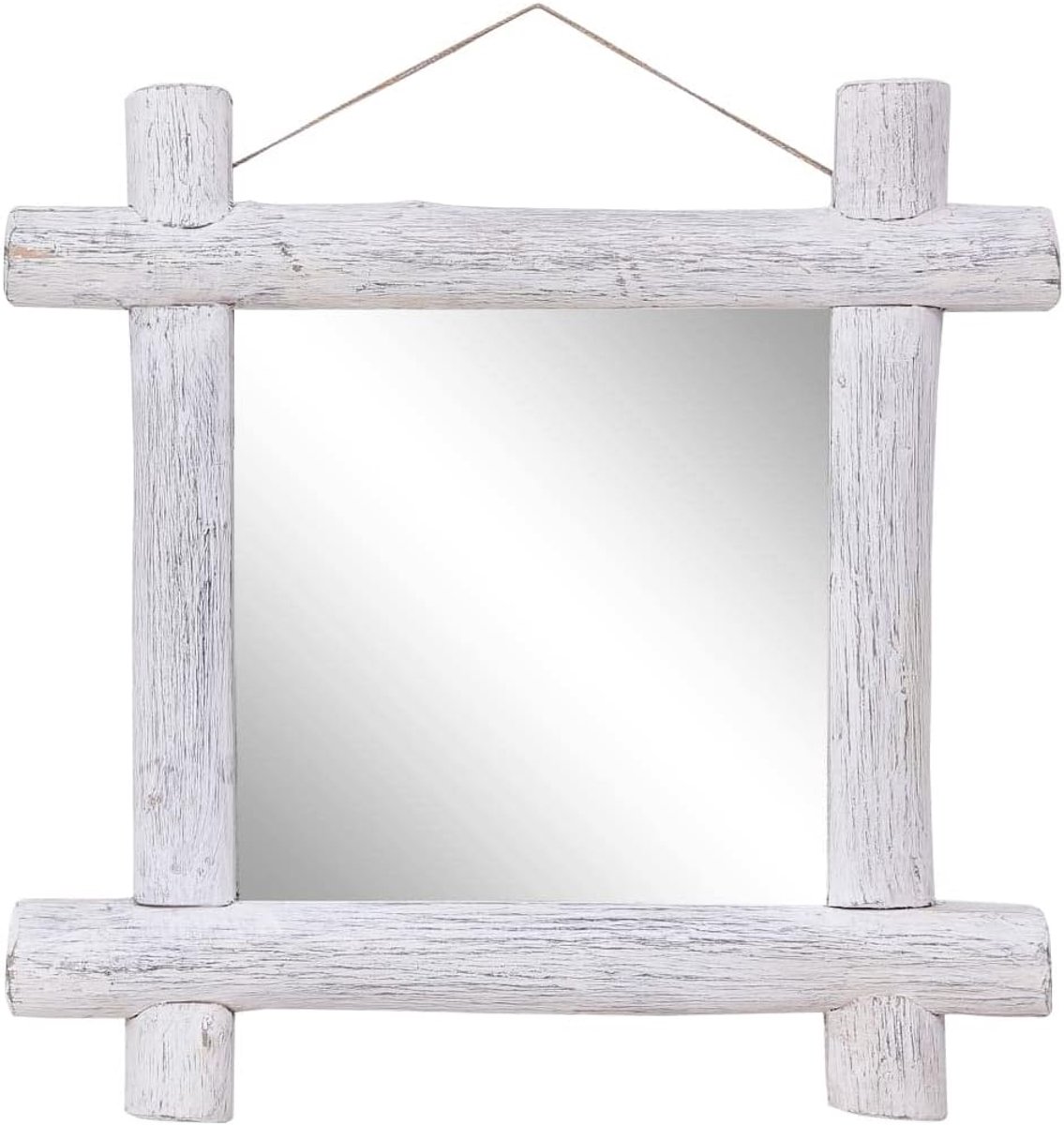 Houten Spiegel - Wanddecoratie - Interieur Verfraaien - Massief Teruggewonnen Hout - 70x70 cm - Wit