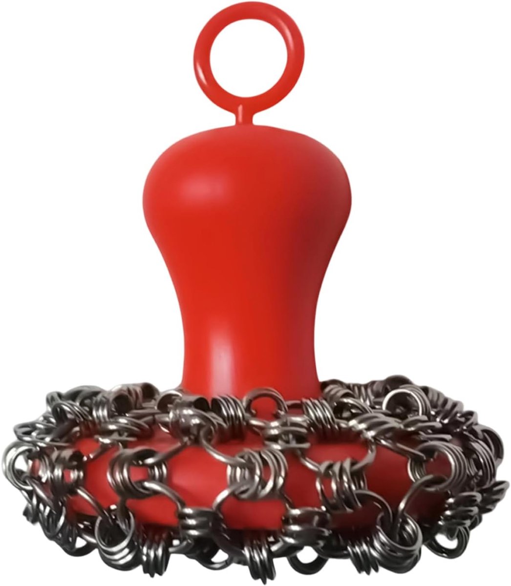 Pannenreiniger Gietijzer - Keukenborstel Schraper - Kookgerei Onderhoud - Ergonomische Handgreep - 10x10x10 cm - Rood