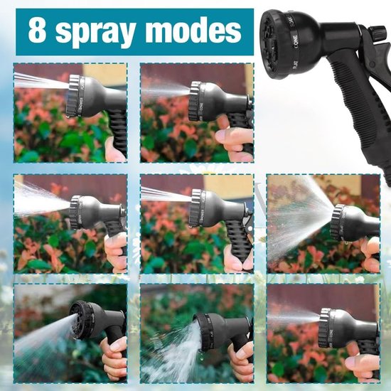 Flexibele tuinslang, 15 m, flexibele waterslang, rekbaar, uittrekbare tuinslang, flex met 8 functiesproeiers, sproeier, slang, flexibel, Geschikt voor tuin, huisdier, autowassen (zwart) van Merkloos	 — afbeelding 4