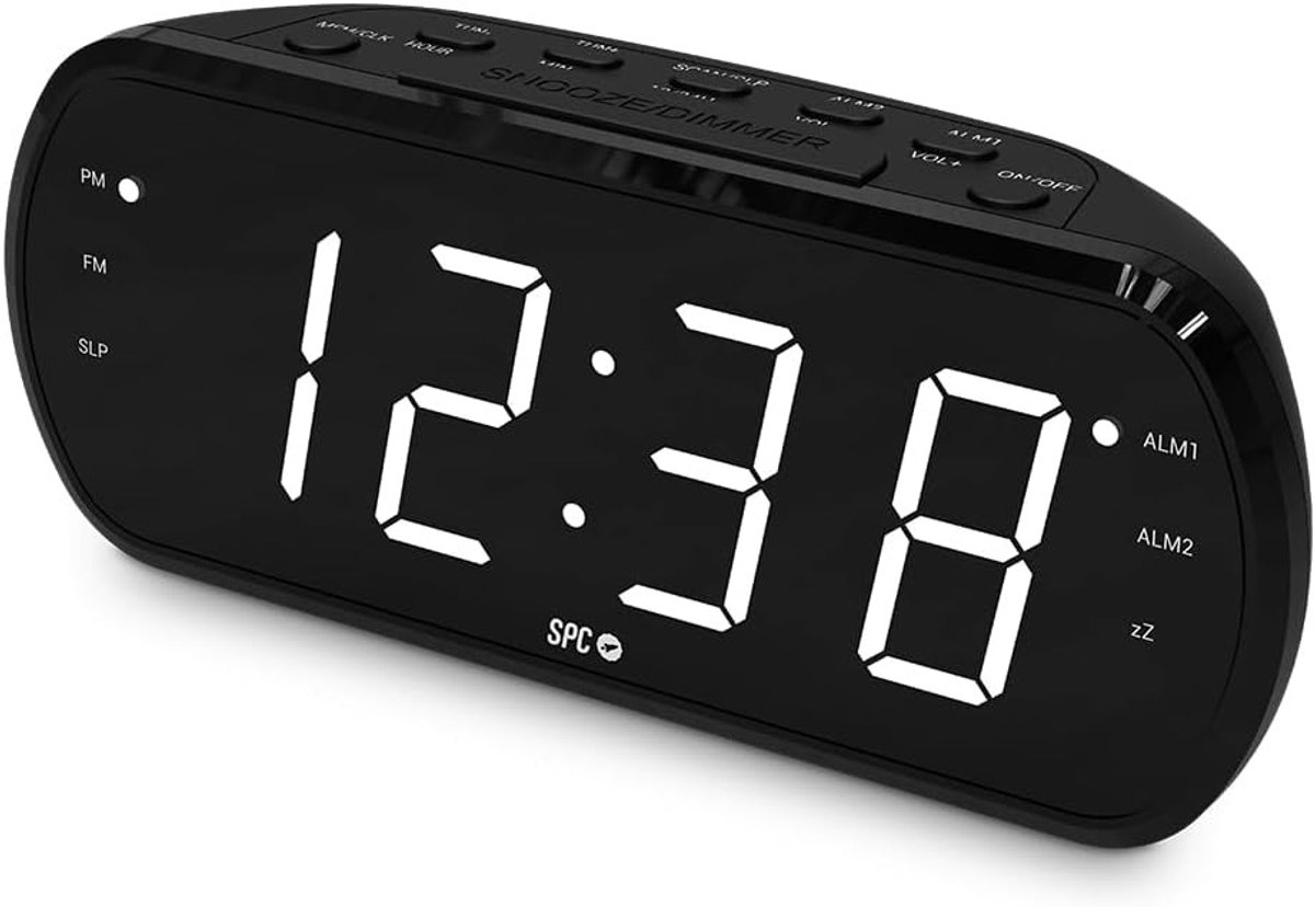 Radiowekker - Zwart - Groot display - Dubbel alarm - Voor Thuis