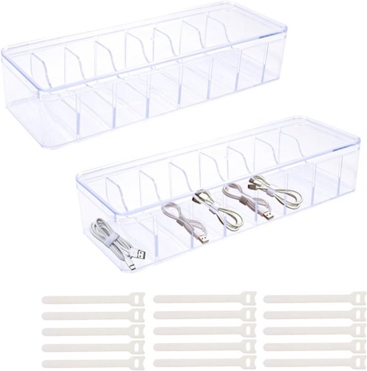 Kabelbox Inovra Plus met 8 vakken, 20 kabelbinders