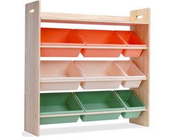 WonderMind Montessori Speelgoedkast S002 - 100% Massief Houten - W105×H105×D30cm - 9 Opslagbakken