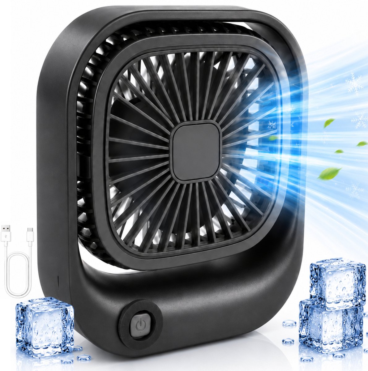 Draagbare Bureauventilator - Kleine USB-C Ventilator - Mini Tafel Ventilator 3 Standen - Lichtgewicht Mini Desk Fan - Compacte Kleine Oplaadbare Ventilator - voor Auto, Kantoor & Onderweg - Handventilator Oplaadbaar - Handwaaier - Zwart - Silvergear