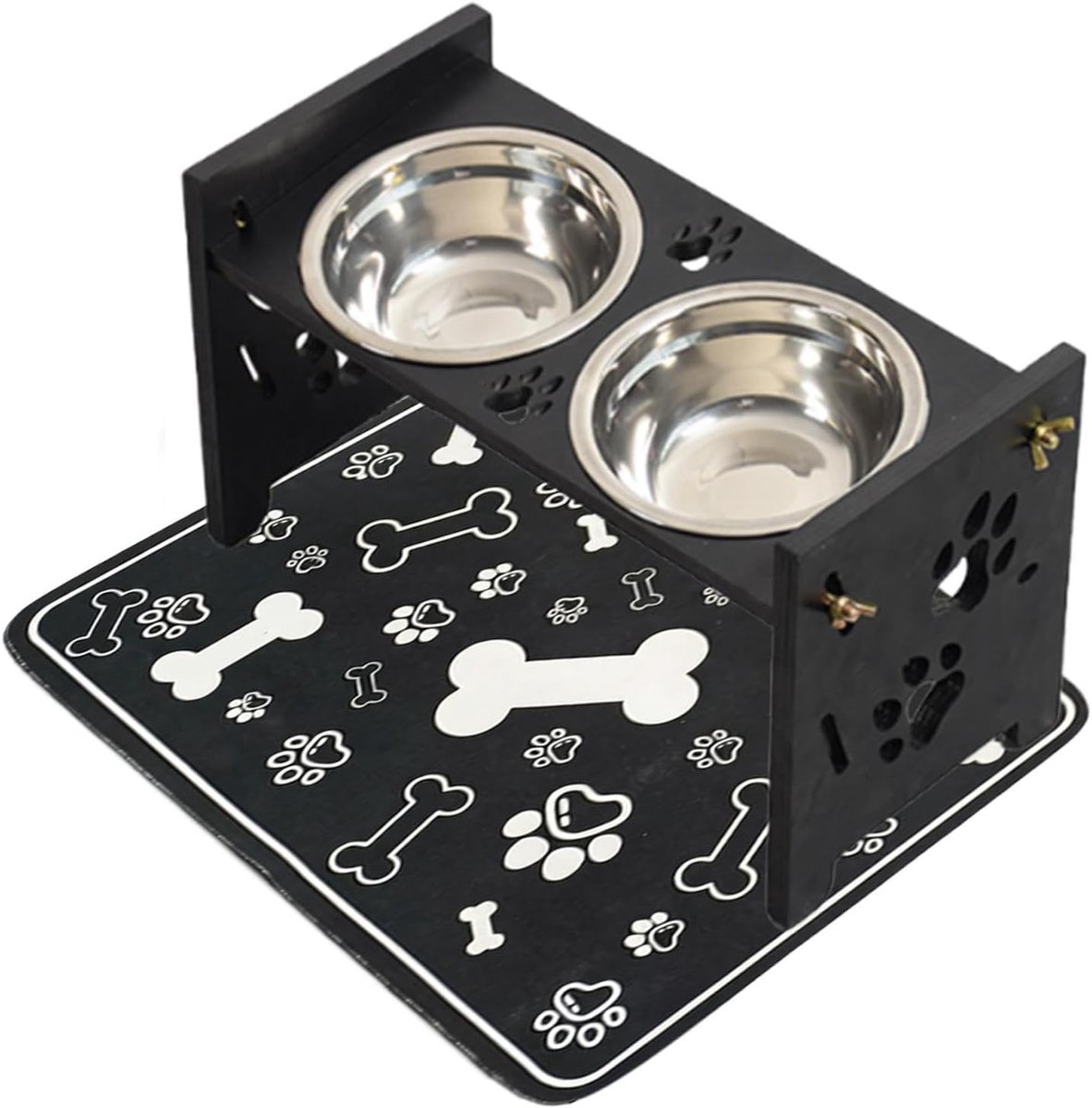 Verhoogde Hondenbak - Voerstation Hout - Comfortabel Eten - Verstelbare Hoogte - 35x17x8.2 cm - Zwart