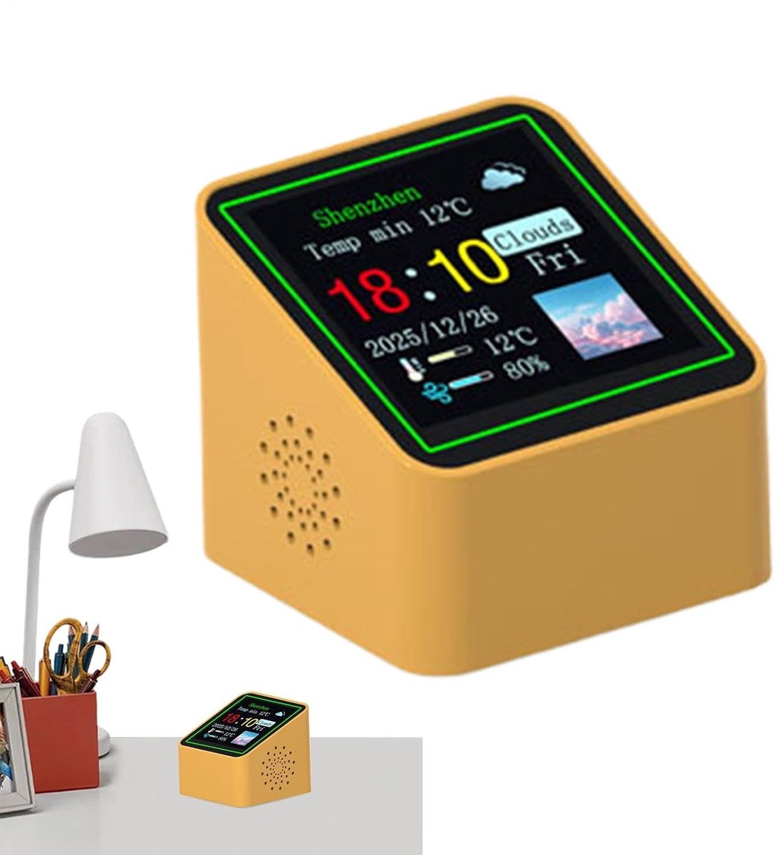 Weerstation Klok - Digitale Monitor - Binnenklimaat Checken - Realtime Weerdata - Compact Formaat - Oranje