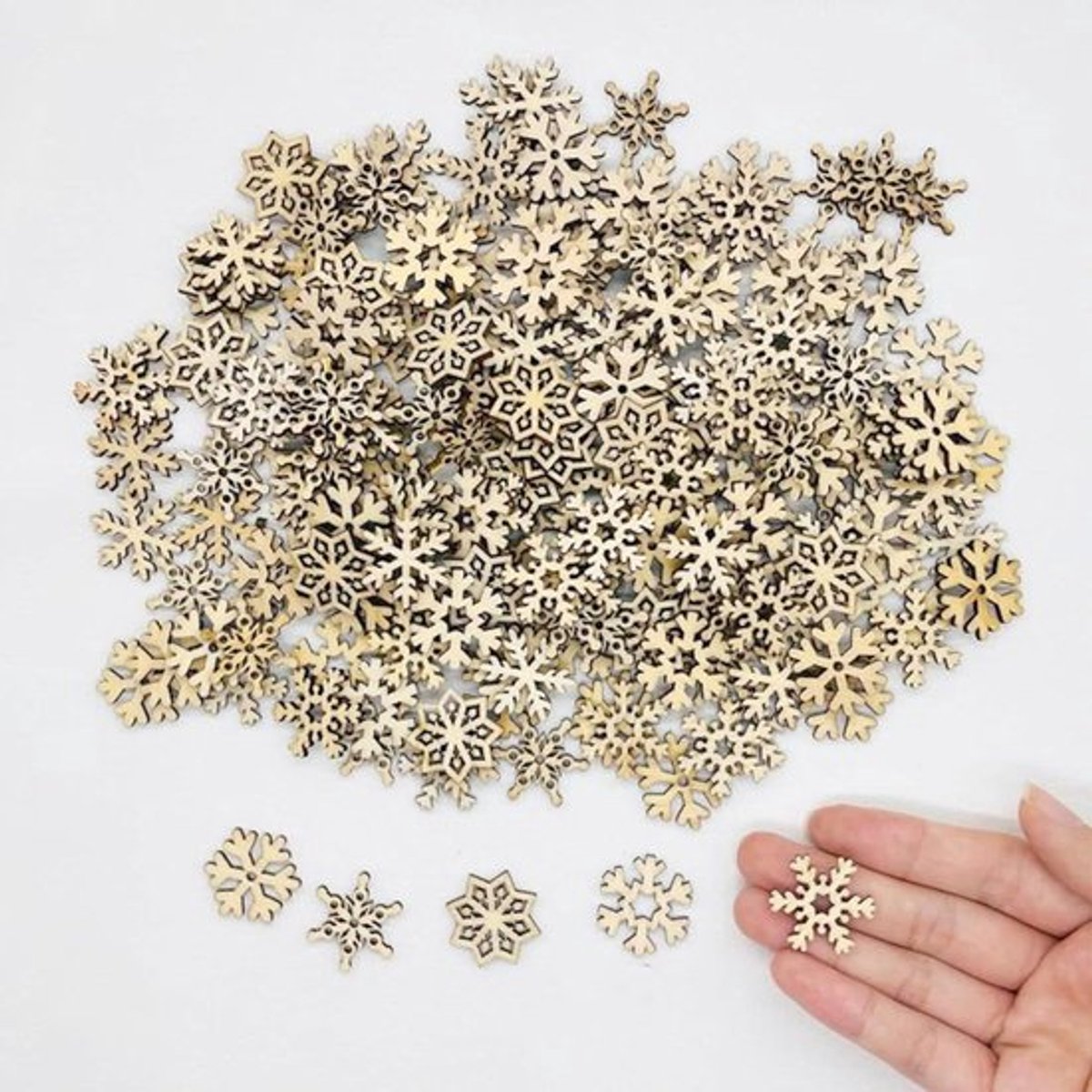 Set houten sneeuwvlokken Inovra Plus, 200 stuks
