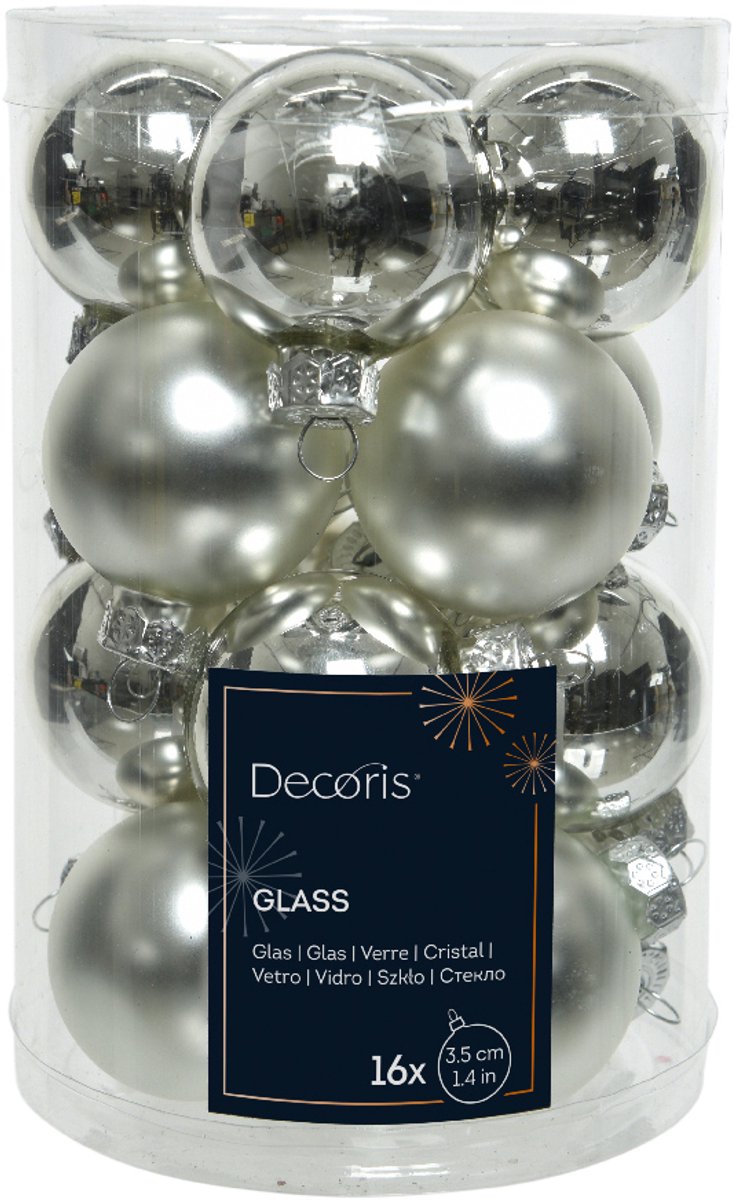 Kerstballen set 16-delig | glas | zilver | 3,5cm
