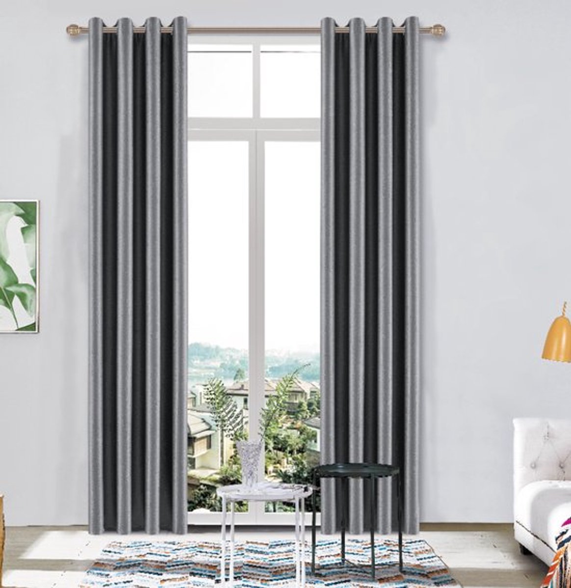 SB Line Kant en klaar Gordijn - Verduisterend - Met ringen - 140x260 cm - Grijs