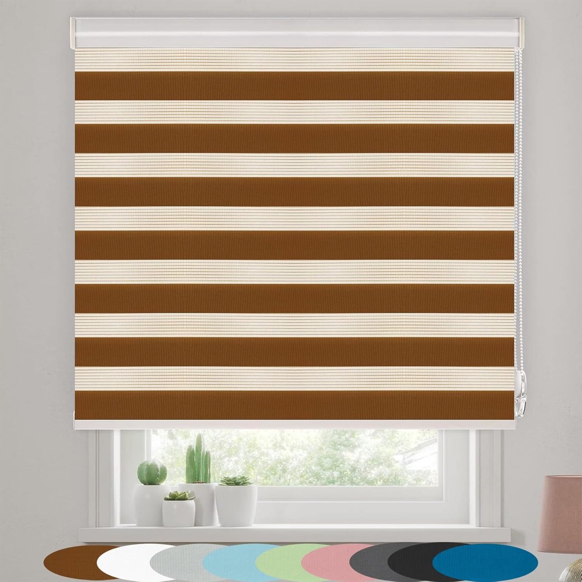 Zebra Rolgordijn - Dag Nacht Gordijn - Privacy Instellen - Dubbellaags Stof - 95 x 100 cm - Bruin