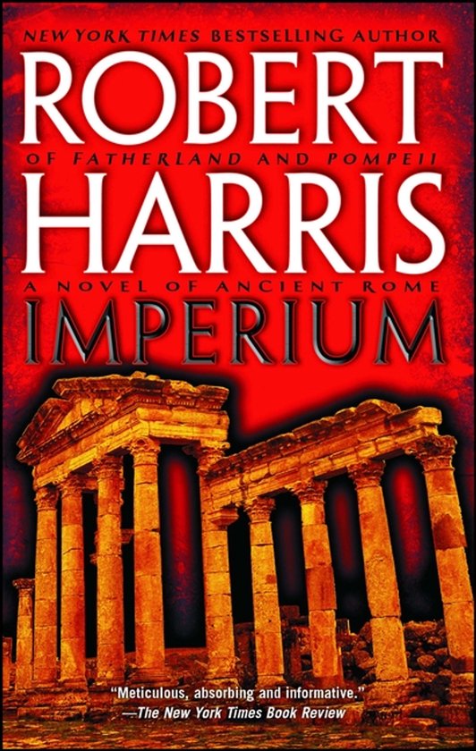 Livre 'Imperium' de Robert Harris, avec une image de colonnes romaines sur fond rouge.