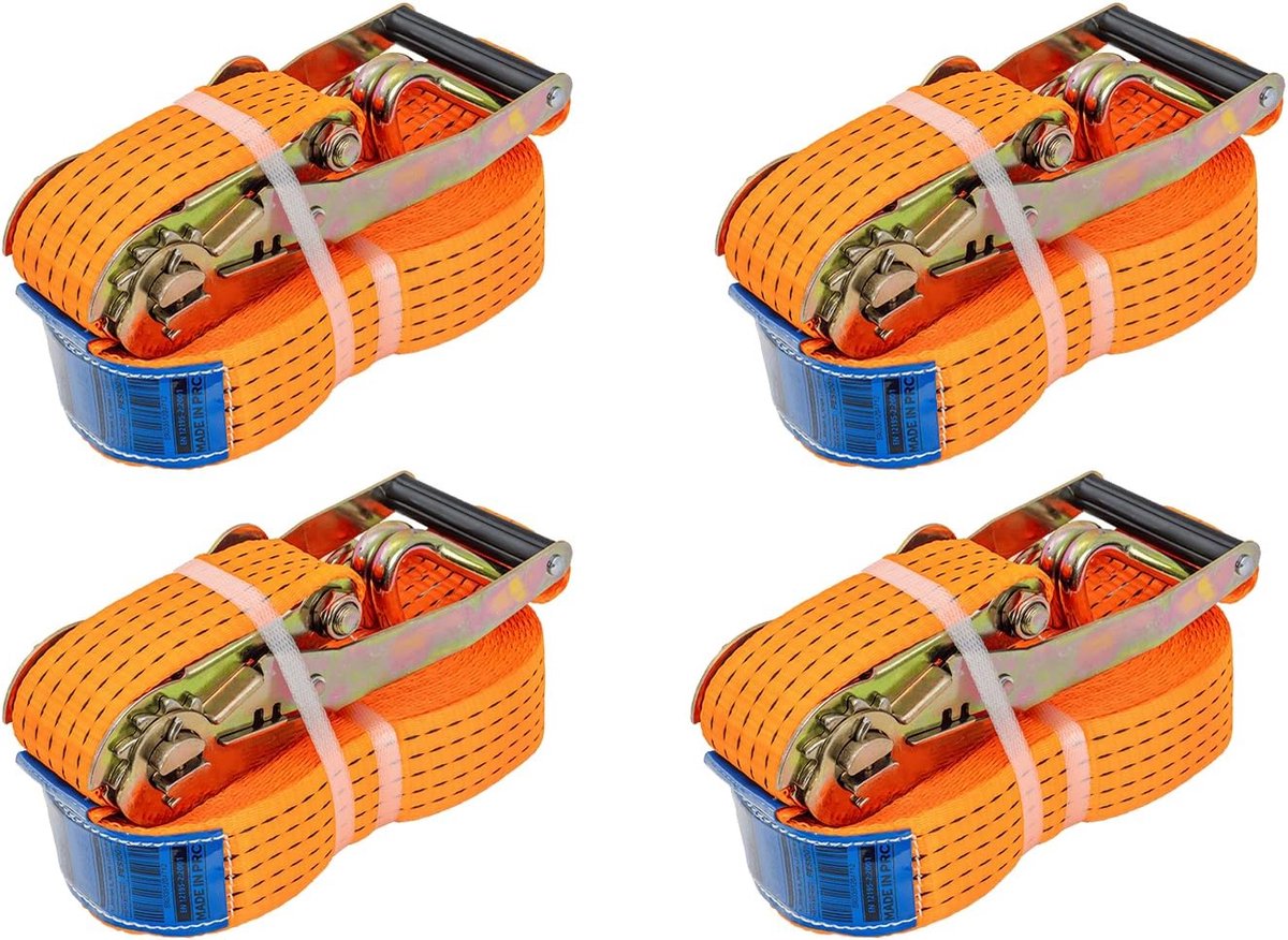 Spanbanden Set - Lading Zekeren - Transport Beveiligen - Robuust Polyester Staal - 10 Meter 5 Ton - Oranje