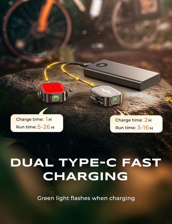 Fietsverlichting Set - Voor en achter - Veilig Fietsen - Dubbele Reflector - USB-C Opladen - Zwart — afbeelding 4