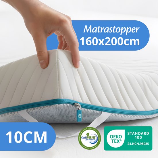 Ella Ergo Topper 160x200 cm - 10CM Dik Matras Topdekmatras - Matrastopper Gel Infused Traagschuim & Aircell-schuim - Medium Hardheid
