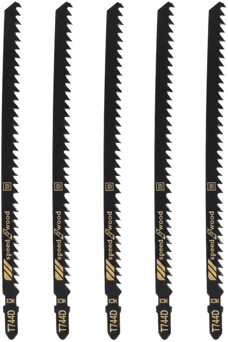 Set van 5 Jigsaw Zaagbladen T744D 180 mm voor Hout en Metaal - Snelle Snede, T-Shank, Geschikt voor Bouwprojecten