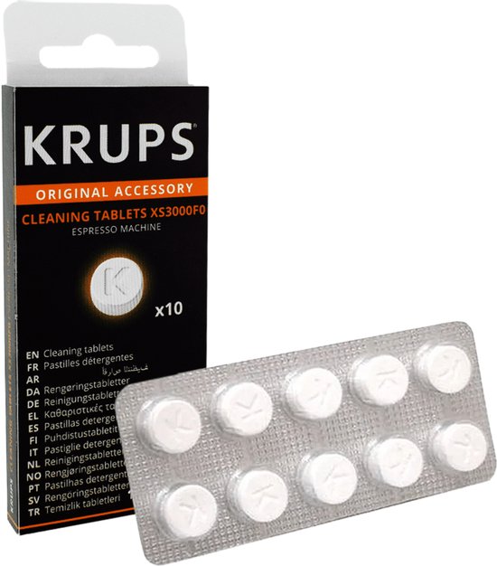 Krups reinigingstabletten, 10 stuks in blisterverpakking.