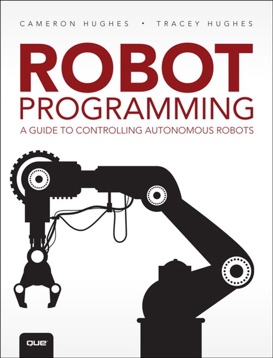Boek 'Robot Programming' door Cameron Hughes en Tracey Hughes, met een illustratie van een robotarm.