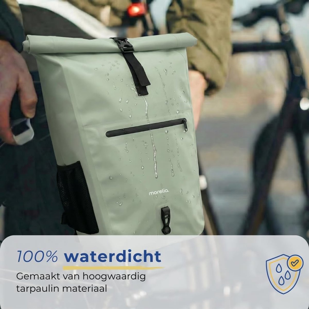Fietstas Enkele Rolltop - Zwart - 100% Waterdicht - Stevig Tarpaulin Materiaal - Voor Elektrische Fietsen