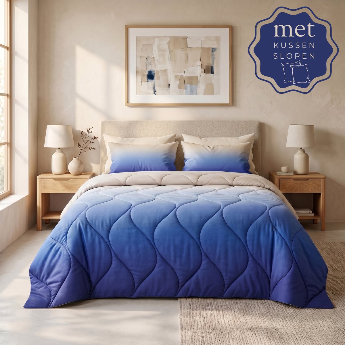 Sleep Comfy - Gradient Zomer Dekbed - 200x220 cm - Blauw - met 2 Kussenslopen 60x70 cm - Dekbed Zonder Overtrek - Lichtgewicht & Ademend - Anti-Allergie - Geschikt voor Thuis, Camping & Caravan