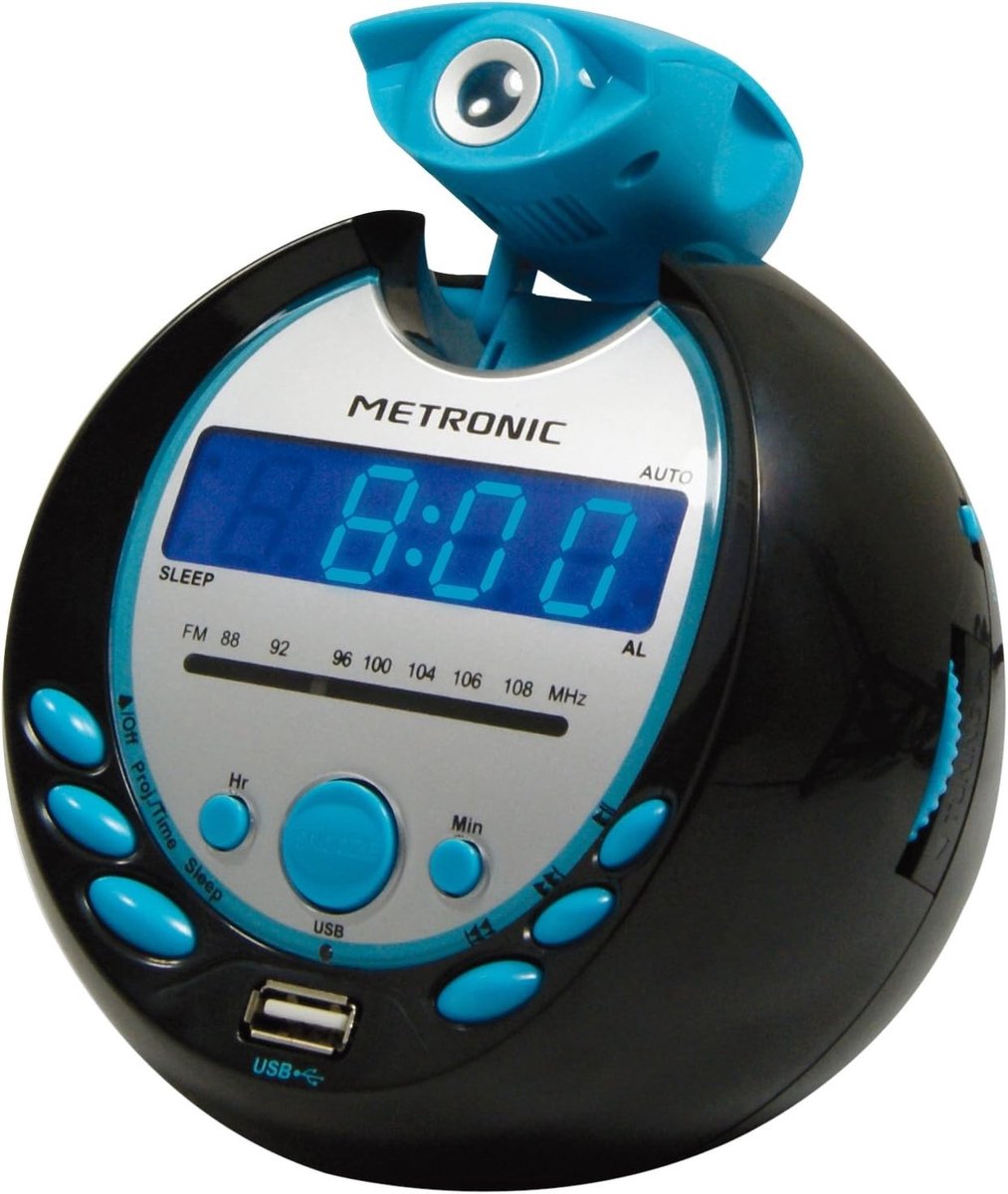 Wekkerradio - Zwart en Blauw - USB-poort - Projectiefunctie - Voor Thuis of Onderweg