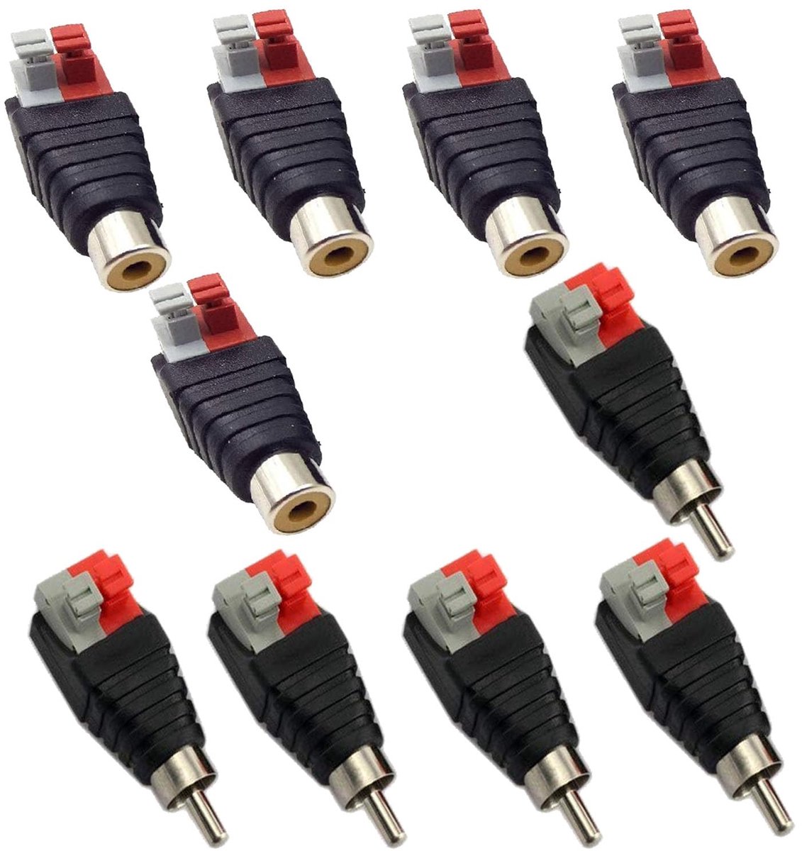RCA Adapter Set - Cinch Connectoren - Audio Signaal - Zonder Solderen - 5 Stuks - Zwart