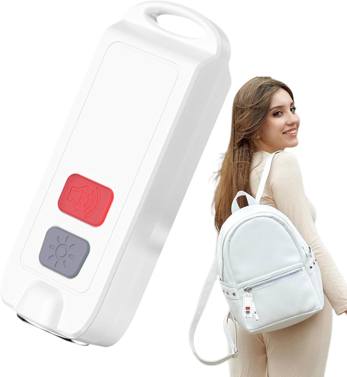Persoonlijk Alarm - Veiligheidssleutelhanger - Nachtelijke Activiteiten - 130dB Sirene - 7.1 x 8 x 1.8 cm - Wit