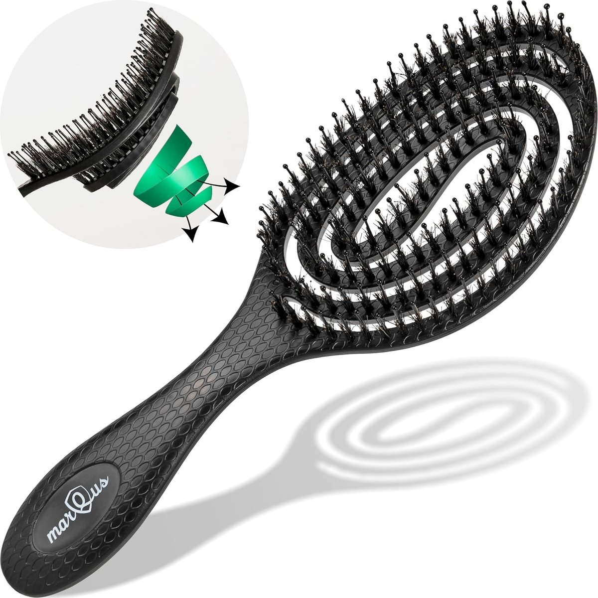 Biologische Haarborstel - Zwart - Ontklittende Borstel met Zwijnenhaar - Hoofdmassage en Glans - Voor Alle Haartypes
