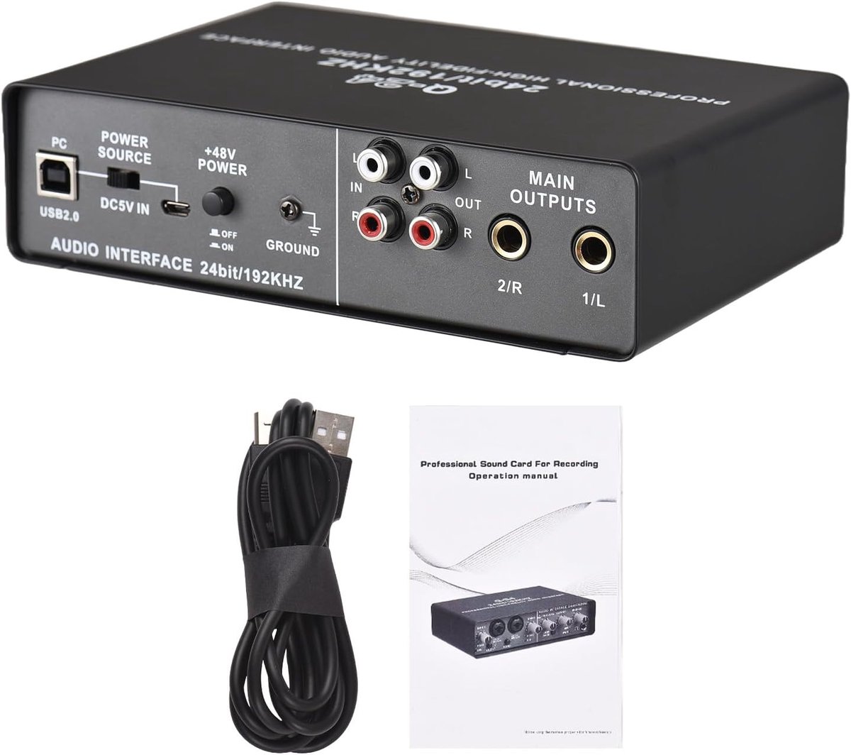 Audio Interface - Externe Geluidskaart - Muziek Opnemen - Zero Latency Monitoring - 48V Phantom Power - Zwart