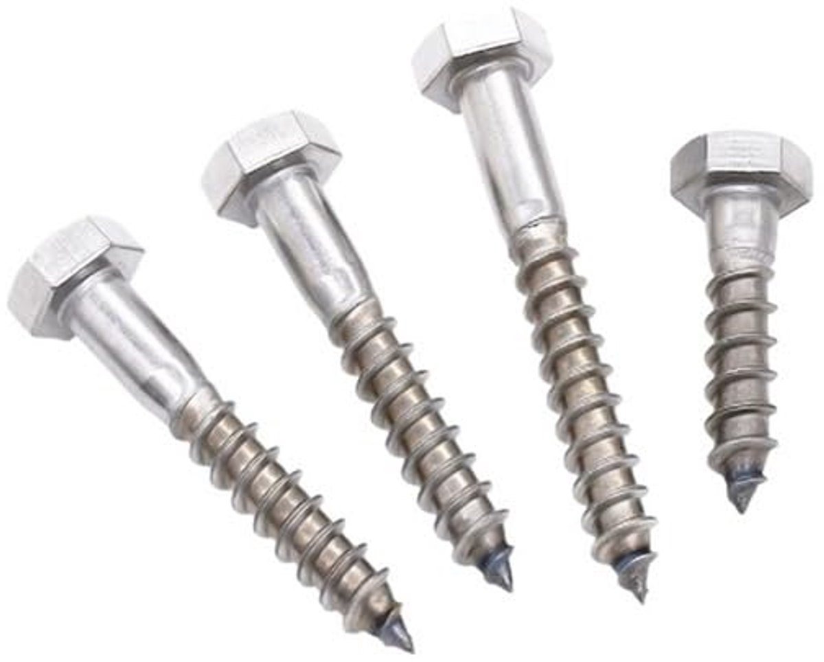 Zelf Tappende Schroeven - Houtbouten - Houtverbindingen Maken - Roestvrij Staal 304 - M6 10 Stuks - Zilver
