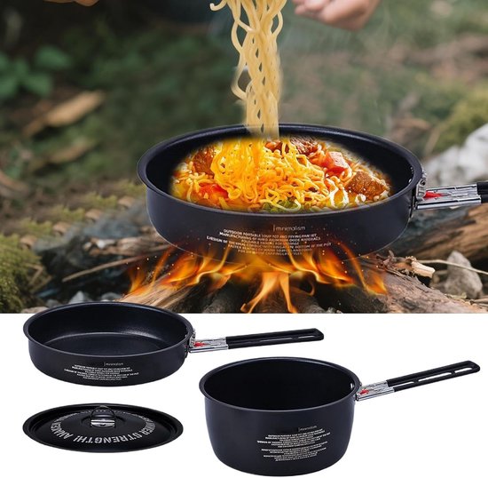 Camping Kookset - Kampeerpan Kookpan - Buiten Koken - Afneembare Handgreep - 2L en 1.2L - Zwart — afbeelding 5