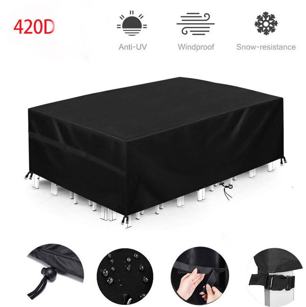 Garden furniture cover-Garden furniture cover, cover for garden chair, 180x120x74 cm, rainproof, waterproof, windproof, UV-resistant, cold-resistant, black.