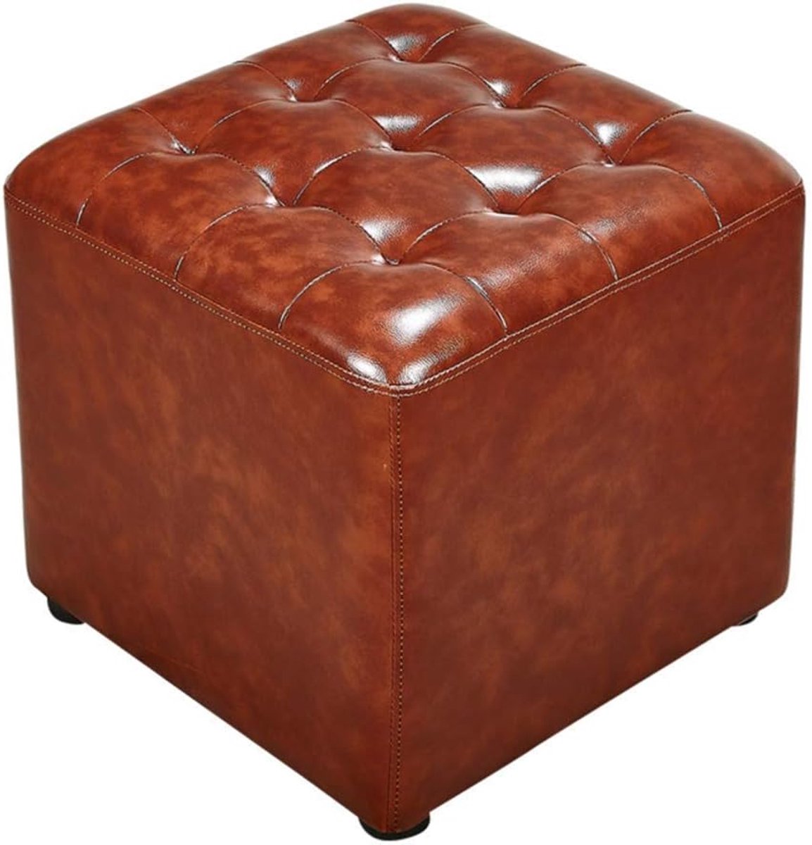 Kubus Poef - Voetenbank Ottoman - Woonkamer Decoratie - Massief Houten Frame - 40x40x35 cm - Bruin