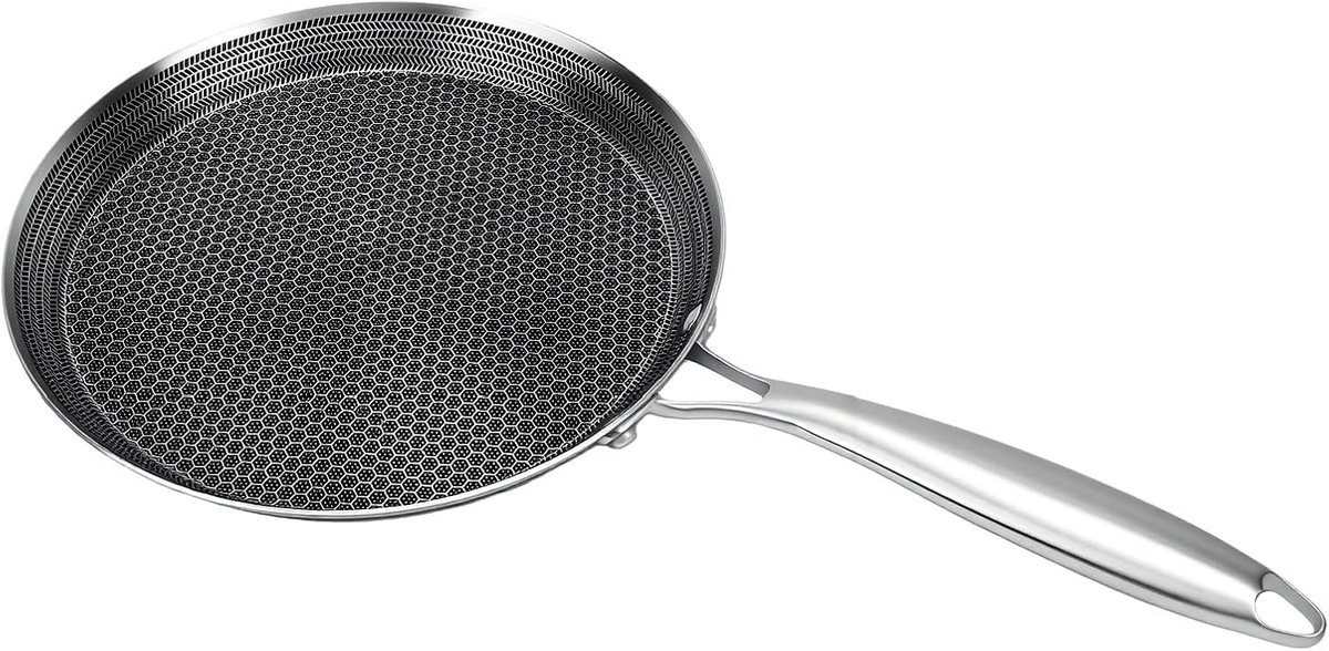 Roestvrijstalen Crêpepan Platte Koekepan Ontbijt Maken Anti-aanbaklaag 24cm Zilver