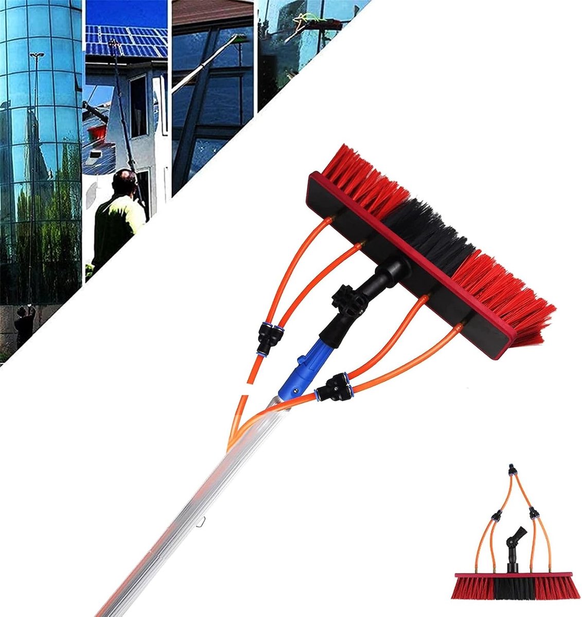 Glasreinigingsset Telescoop - Zonnepaneelborstel Raamwisser - Hoge Ramen Schoonmaken - Met Watertoevoer - Tot 12 Meter - Aluminium