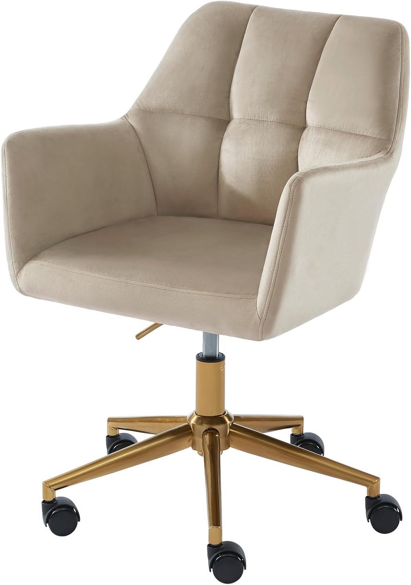 Bureaustoel Fluweel - Kantoorstoel Vergaderstoel - Comfortabel Werken - Verstelbare Zithoogte - 575 x 605 x 785-865 cm - Beige