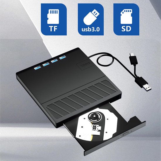 Externe Schijf Drives - Dvd Brander Lezer - Data Overzetten - 7 Poorten Hub - 14.2 cm - Zwart — afbeelding 2