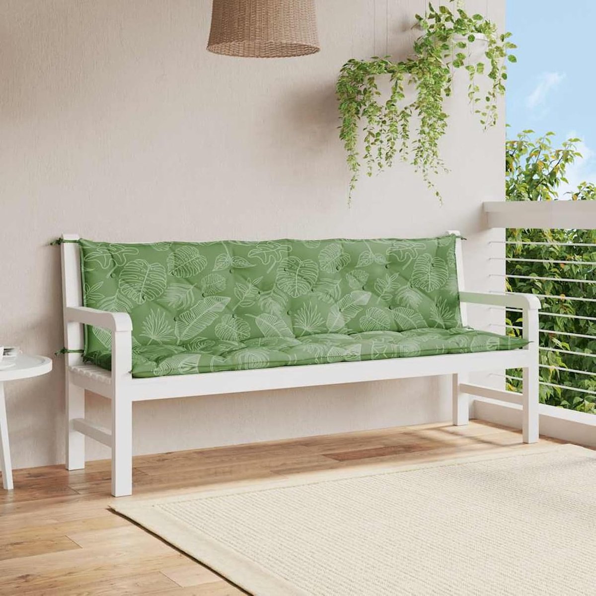 Tuinkussen Set - Zitkussen Bankkussen - Buiten Zitten - Waterafstotend Bladpatroon - 200x50x7 cm - Groen