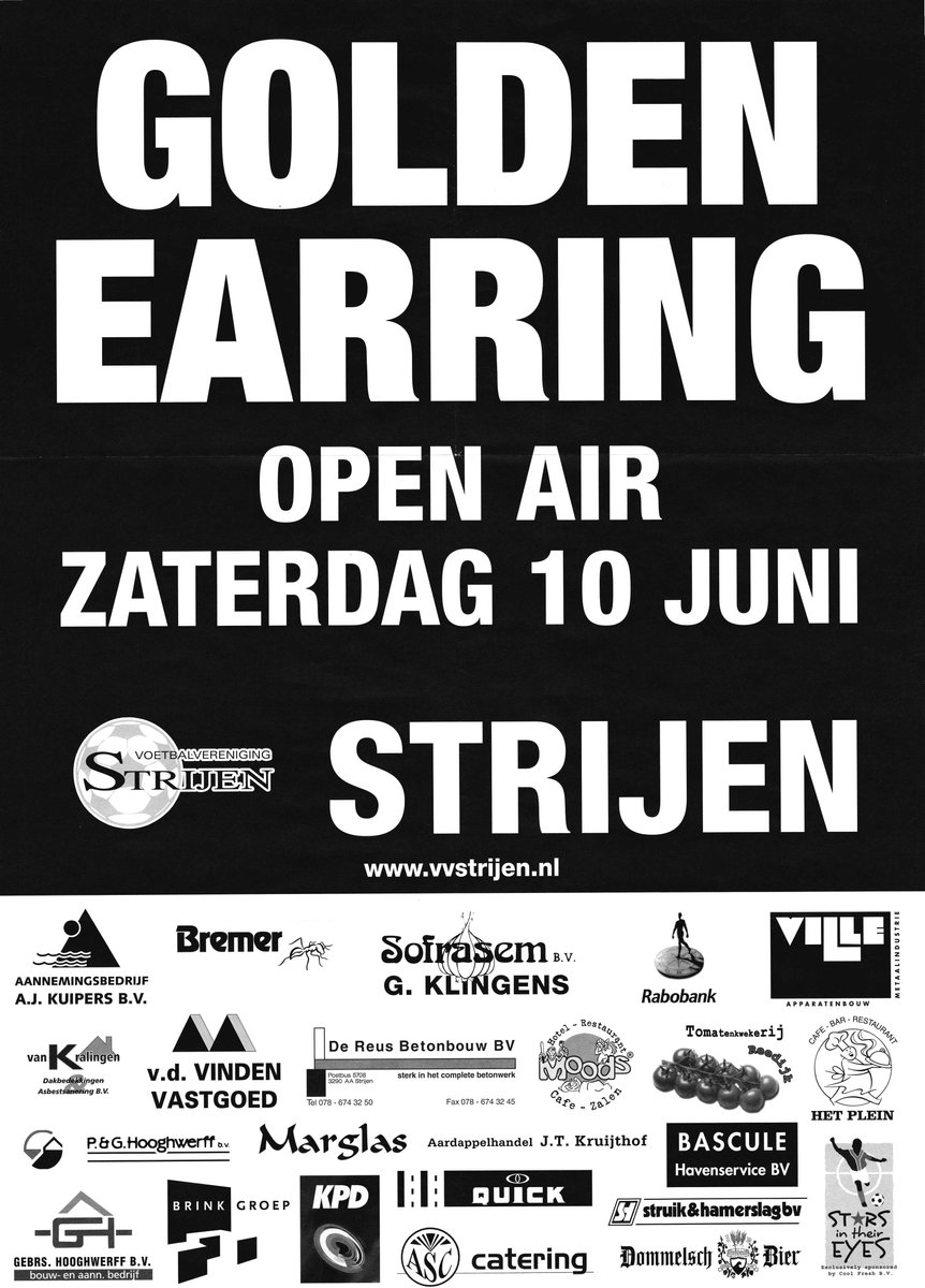 Poster in koker Golden Earring. Aankondiging concert van de Golden Earring op zaterdag 10-06-2006 in Strijen tijdens het legendarische open air festival.