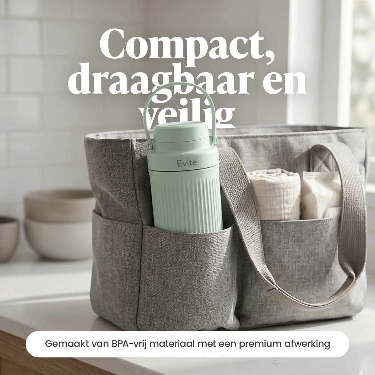Evite Draagbare Melkkoeler - 700 ml - Ideaal voor Onderweg, Werk & Reizen - RVS - Inclusief 2 BPA-Vrij Bewaarflessen - 24u Koeling thumbnail 3