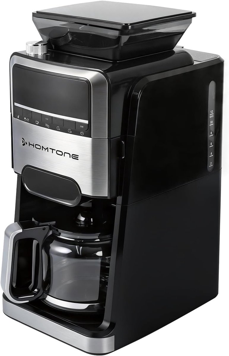 Filterkoffiezetapparaat met Maalwerk - RVS/Glas - 24-uurs Timer - 1400 W - Voor Koffiebonen en Poeder