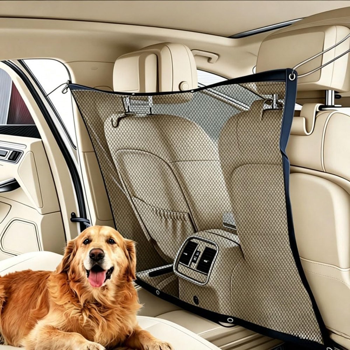 Hondenrek Auto - Huisdier Barrière Net - Veilige Autoritten - Ademend Gaas Zicht - 110x75cm - Zwart