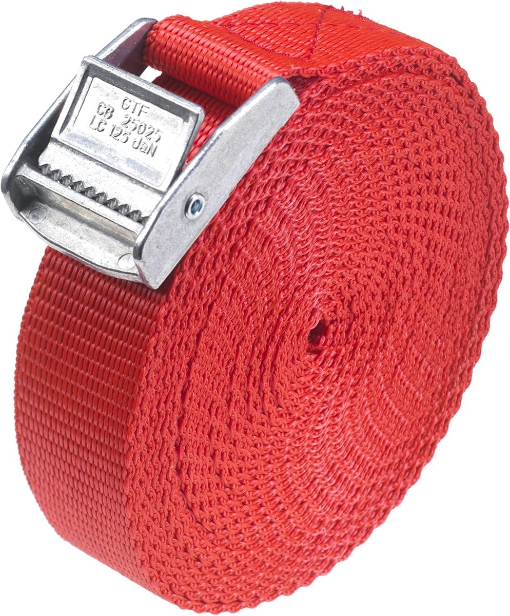 Hefbanden Nokkengesp - Spanbanden Lading - Lading Beveiligen - Metalen Nokkengesp - 5m x 25mm - Rood