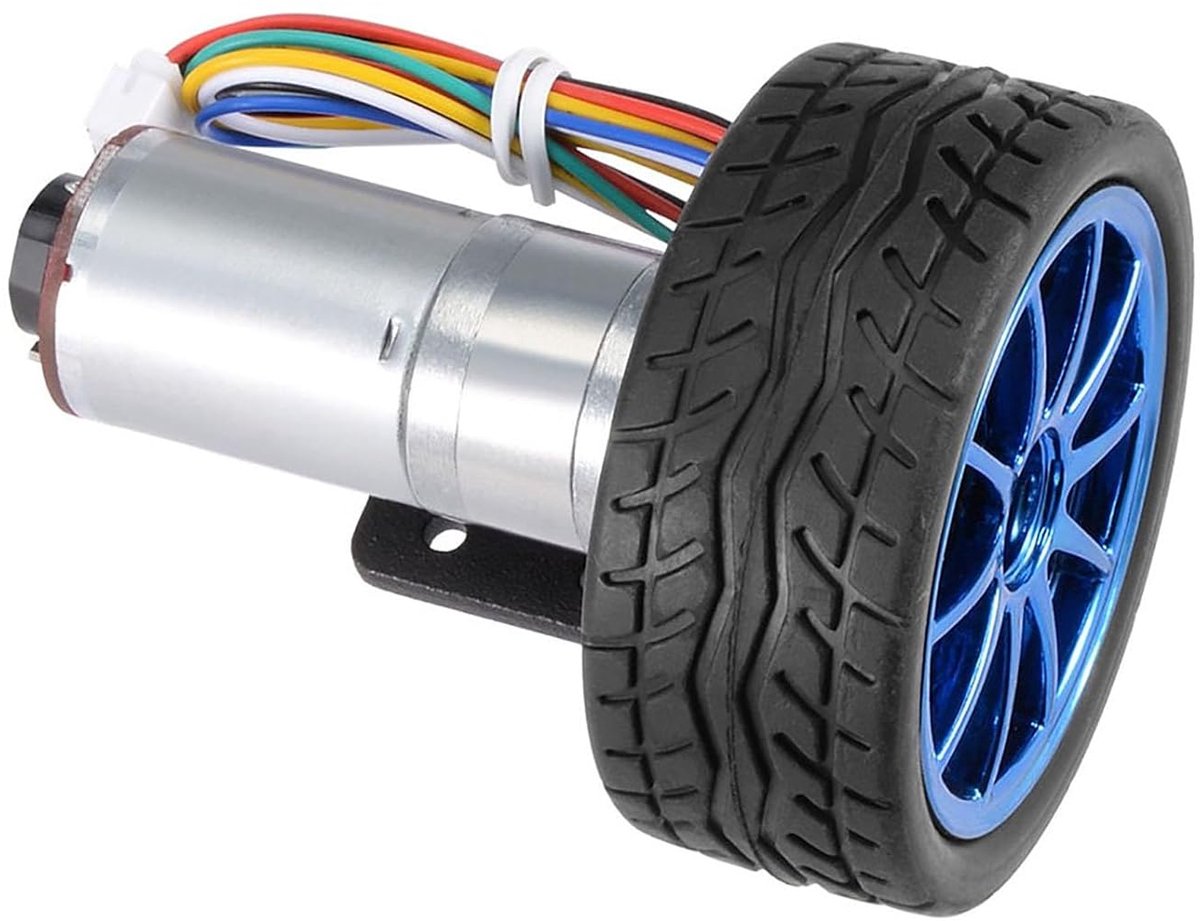 Encoder Reductiemotor - Robot Motor - Robotica Projecten - Met Montagebeugel - 65 mm Wiel - Zilver