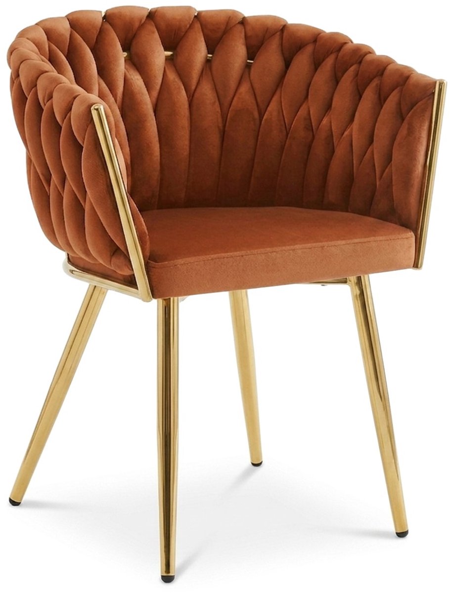 Eetkamerstoel ORION - Koperkleurig fluweel - Gouden metalen poten - Modern design