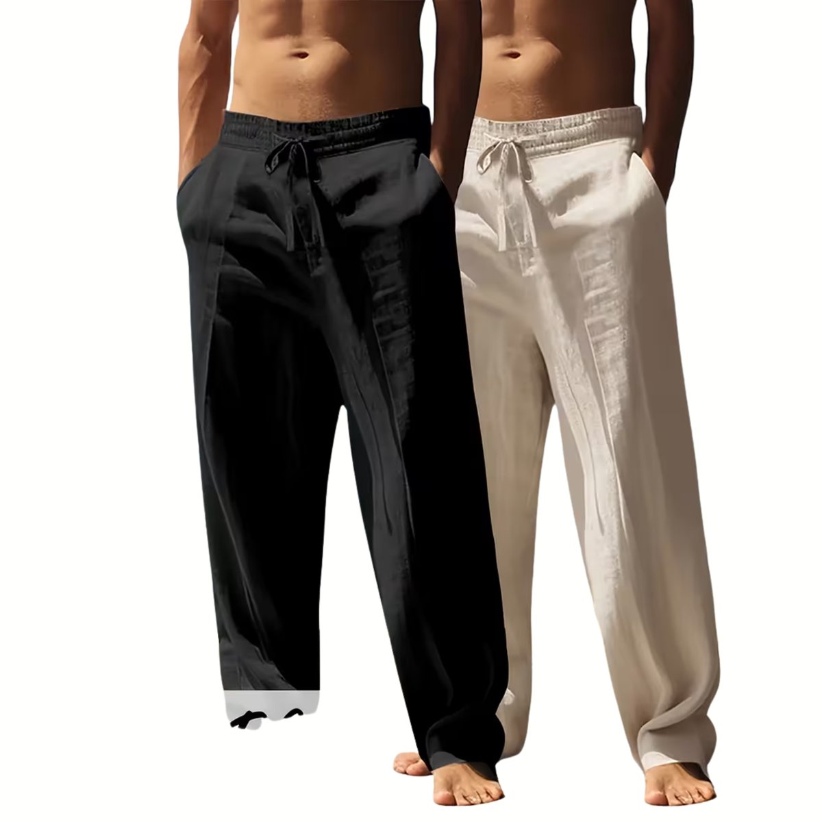 Currero Linnen Broek Heren Zomerbroek Volwassenen Lange Broek Pantalon Strandbroek Zomer Ibiza Stijl + Kaki Zwart