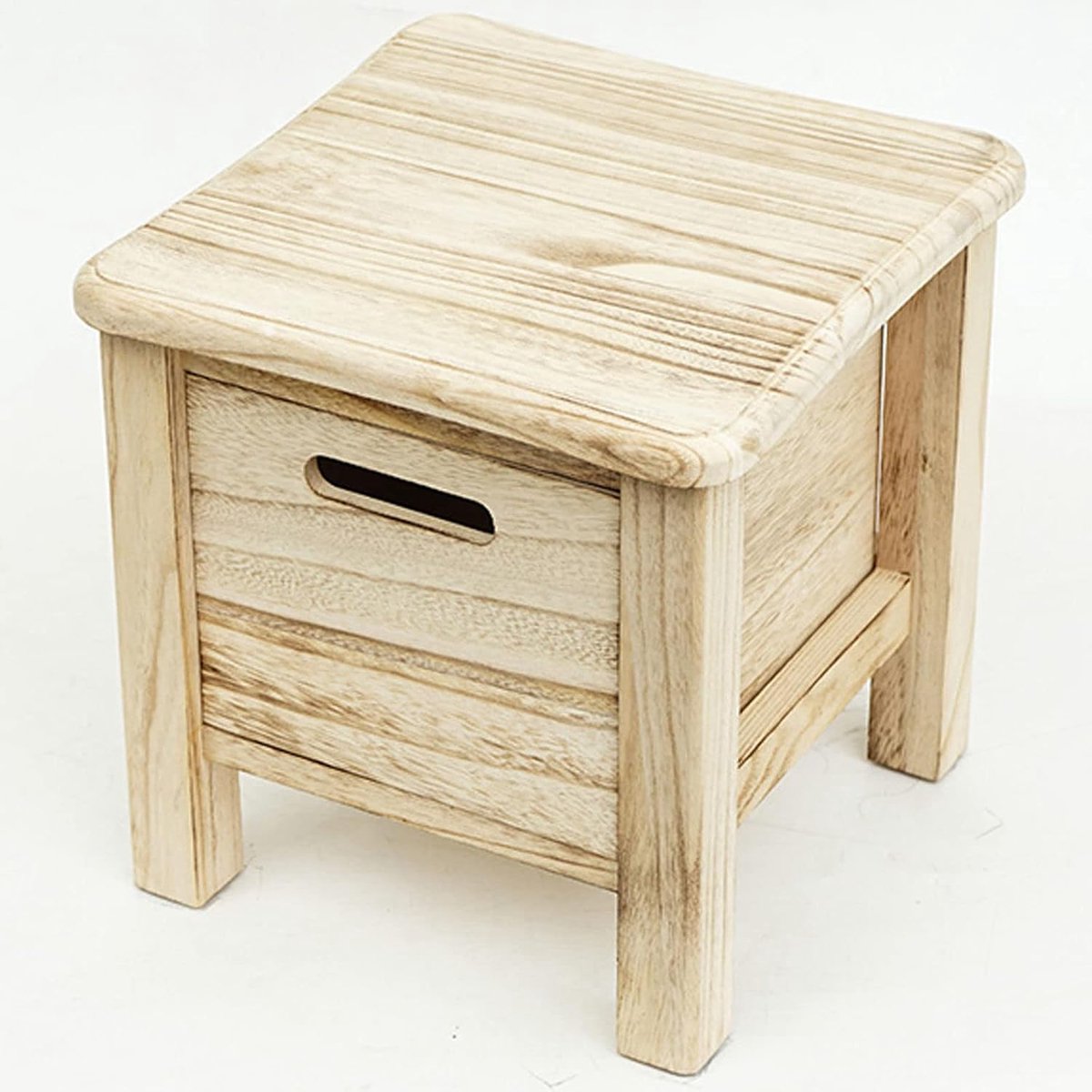 Opberg Poef - Voetenbankje Kruk - Extra Zitoppervlak - Met Lade - 30x30x30 cm - Naturel