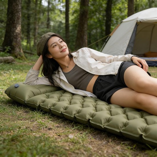 Campingslaapmatje - Opblaasbaar matras - Outdoor slapen - Ingebouwde voetpomp - 190x75x15cm - Groen — afbeelding 4