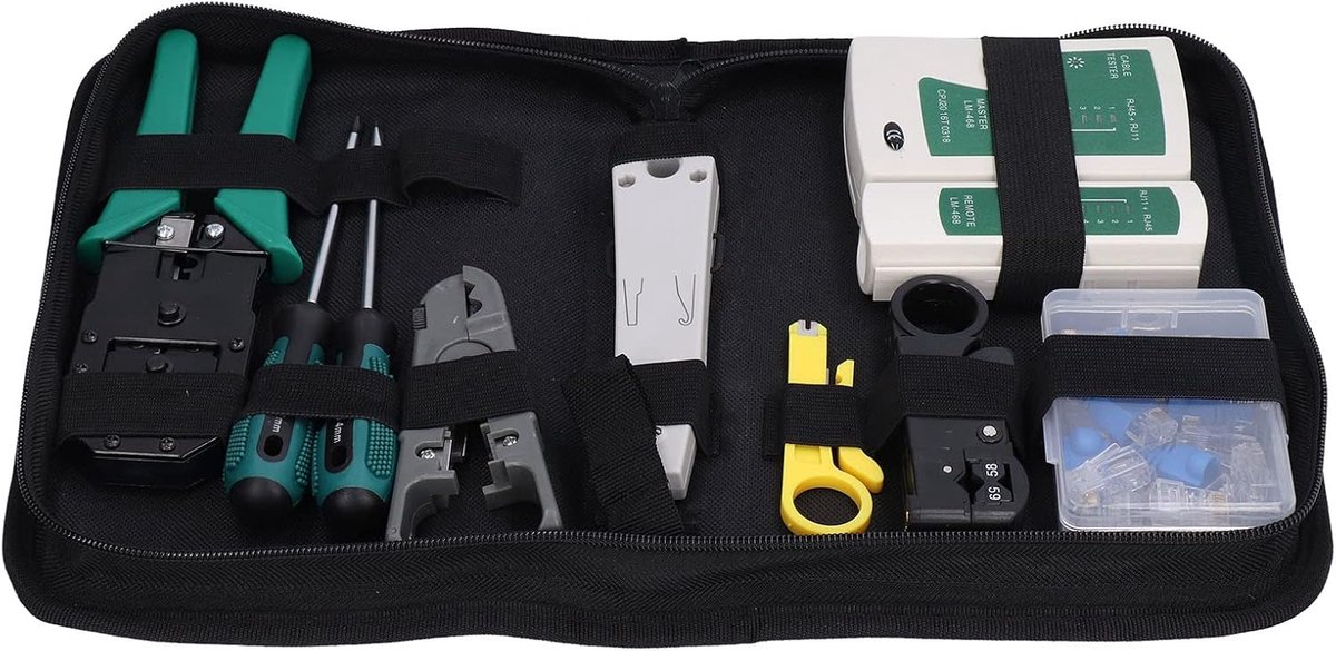 Netwerkkabel Gereedschapset - Netwerk Toolkit - Kabel Reparatie - Inclusief Kabeltester - Multifunctioneel - Grijs