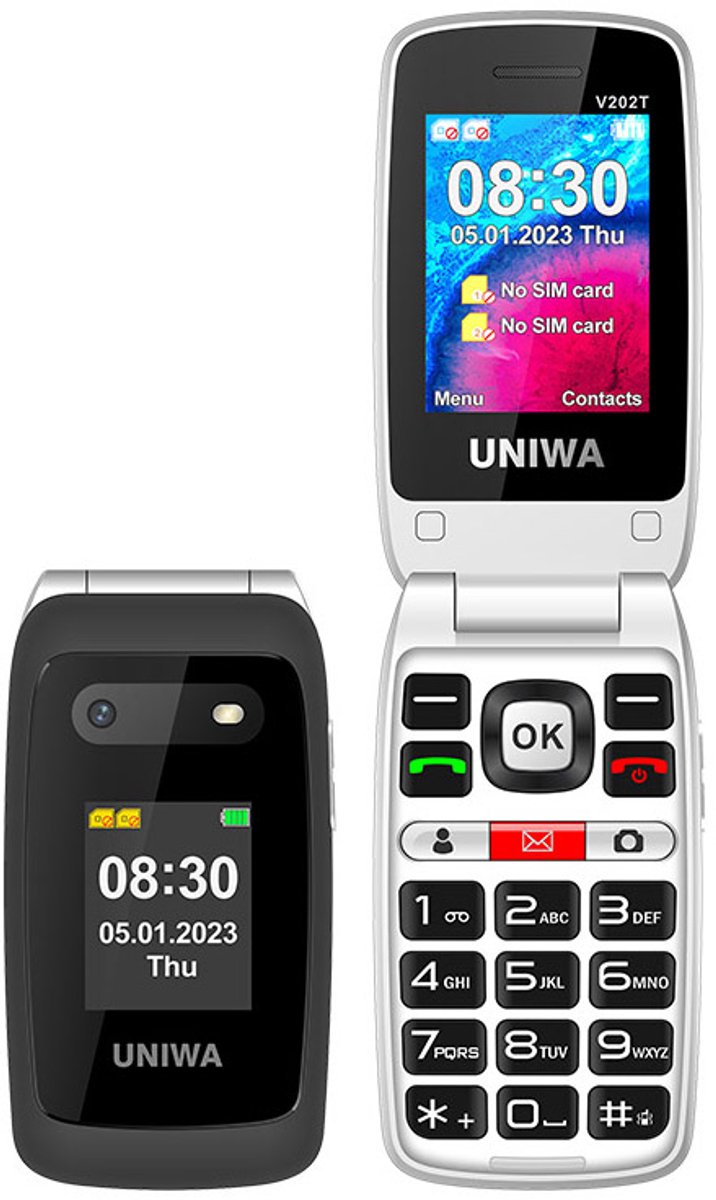UNIWA V202T Senioren Mobiele Telefoon 4G – Met SOS-Knop en Oplaadstation – Zwart